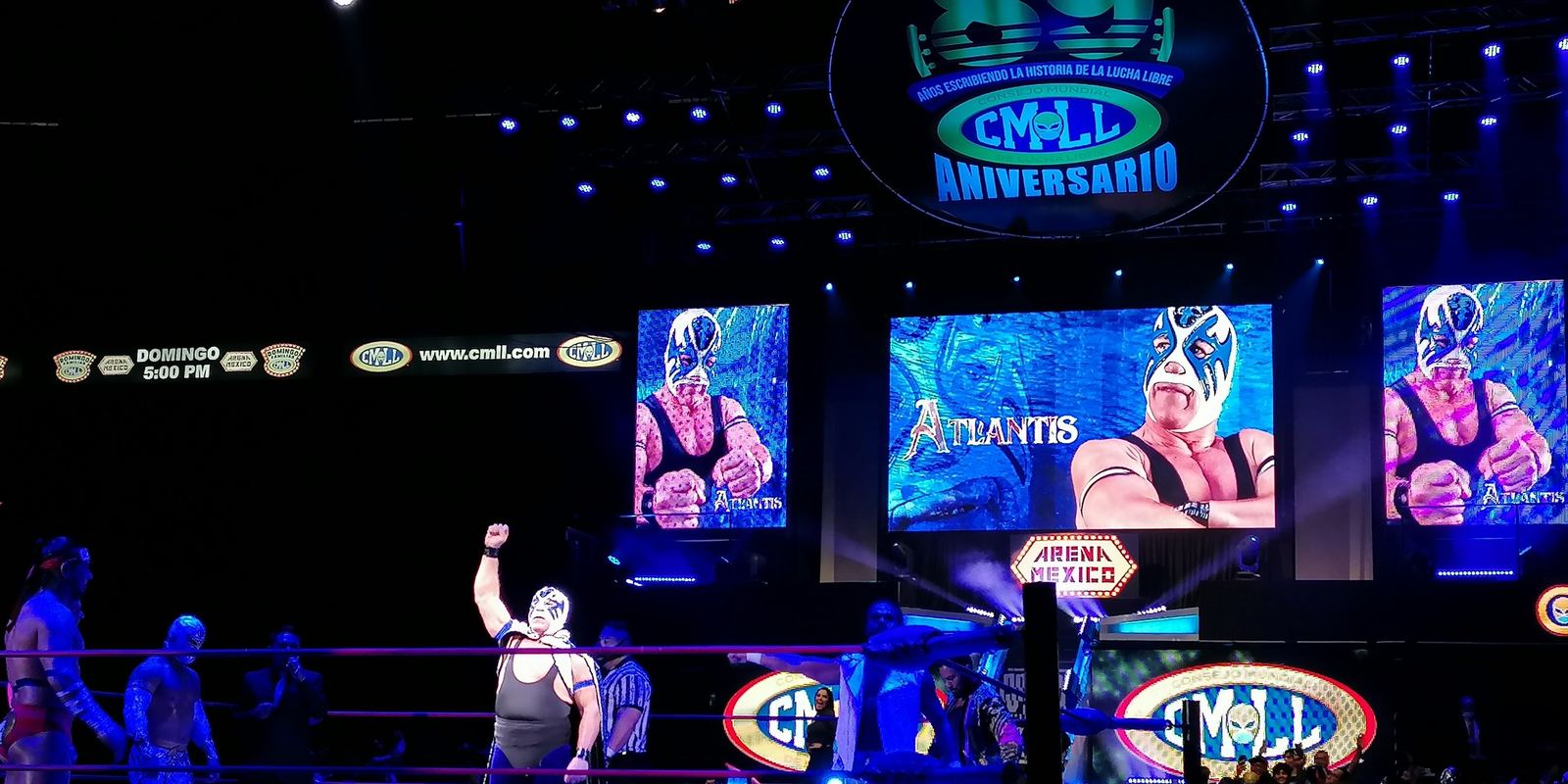 The legendary luchador Atlantis in the ring at Arena Mexico