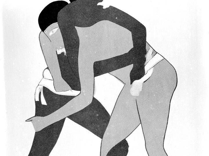 Rows of painted wrestling pairs on the east wall of tomb 15 at Beni Hasan, Egypt