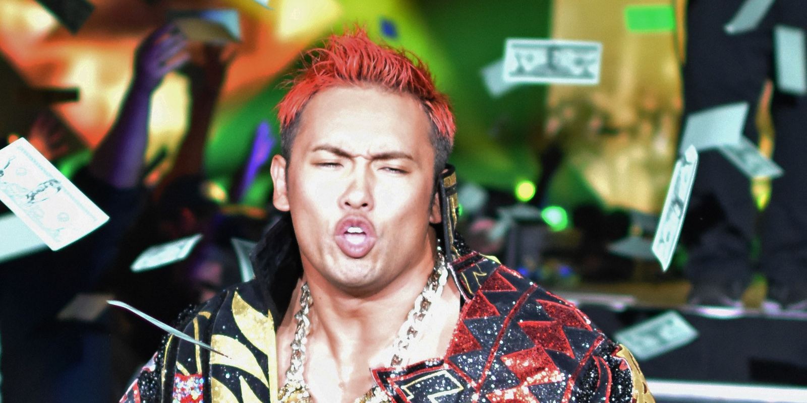 Kazuchika Okada making his entrance at an AEW event