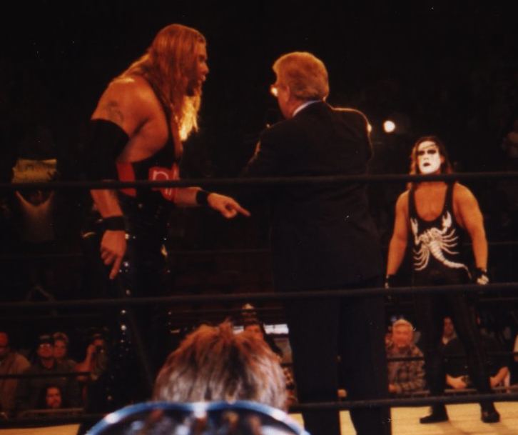 Kevin Nash and Sting in the ring during a 1998 taping of WCW Monday Nitro in Minneapolis