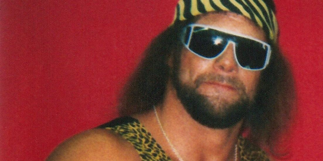 Randy Savage in sunglasses and a bright hat in 1986